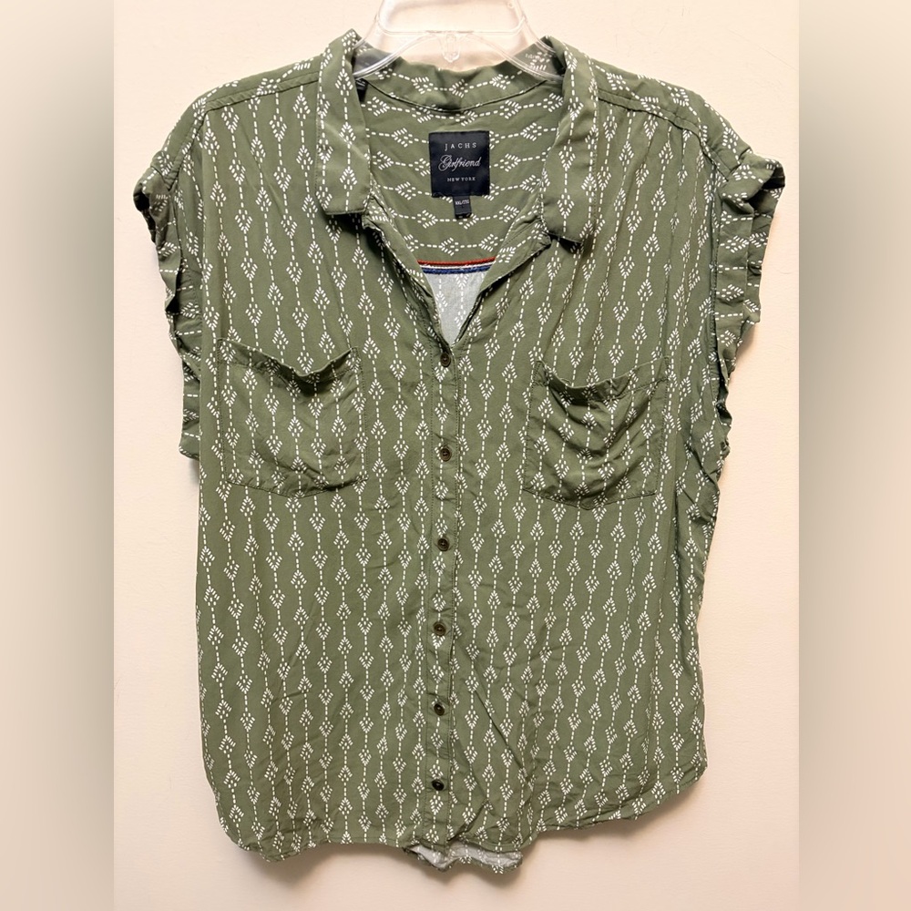 JACHS GIRLFRIEND Olive Patterned Button-Down Shirt